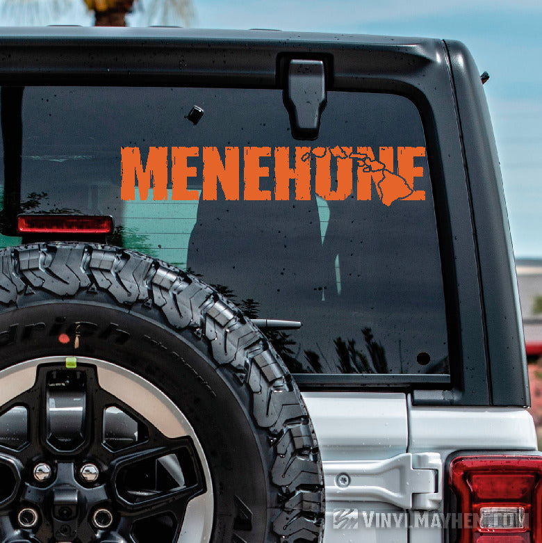 Hawaiian Islands Menehune distressed text vinyl sticker