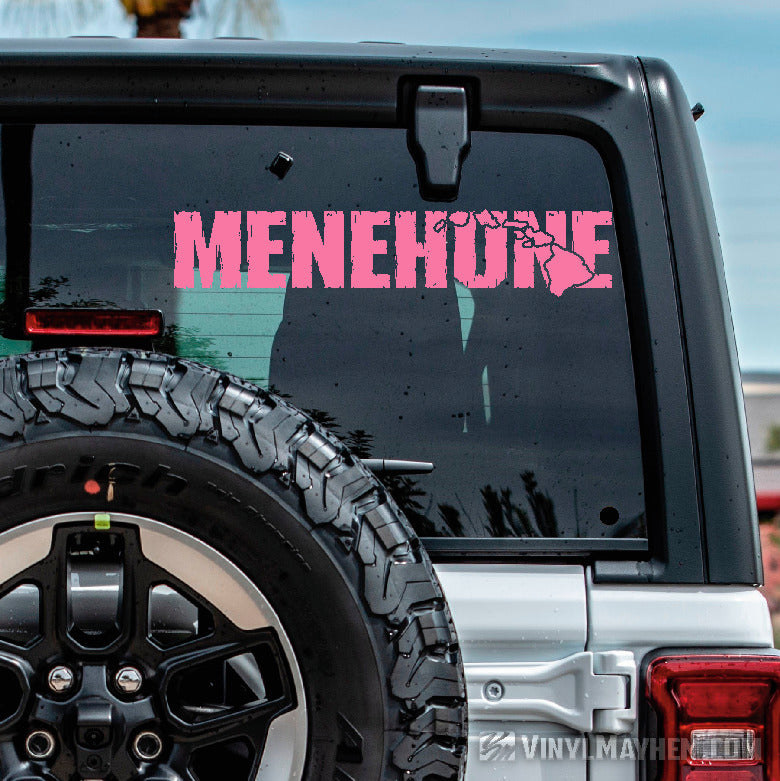 Hawaiian Islands Menehune distressed text vinyl sticker