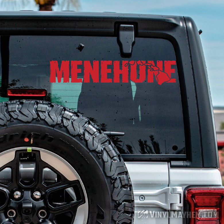 Hawaiian Islands Menehune distressed text vinyl sticker
