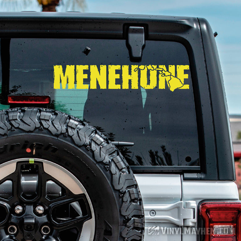 Hawaiian Islands Menehune distressed text vinyl sticker