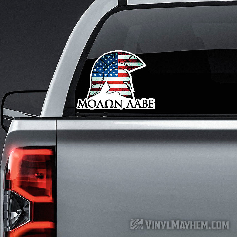 Molon Labe Spartan Helmet American flag sticker