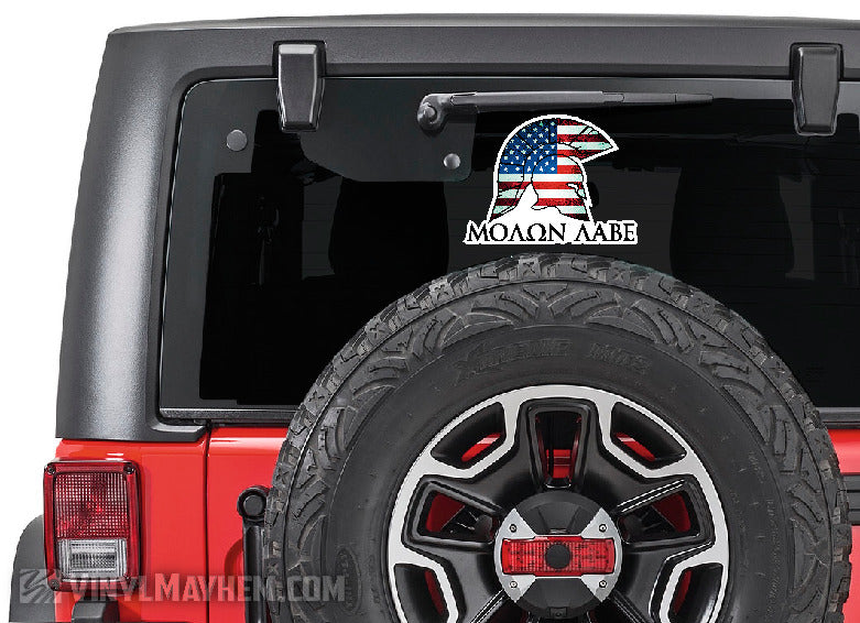 Molon Labe American flag Spartan helmet sticker