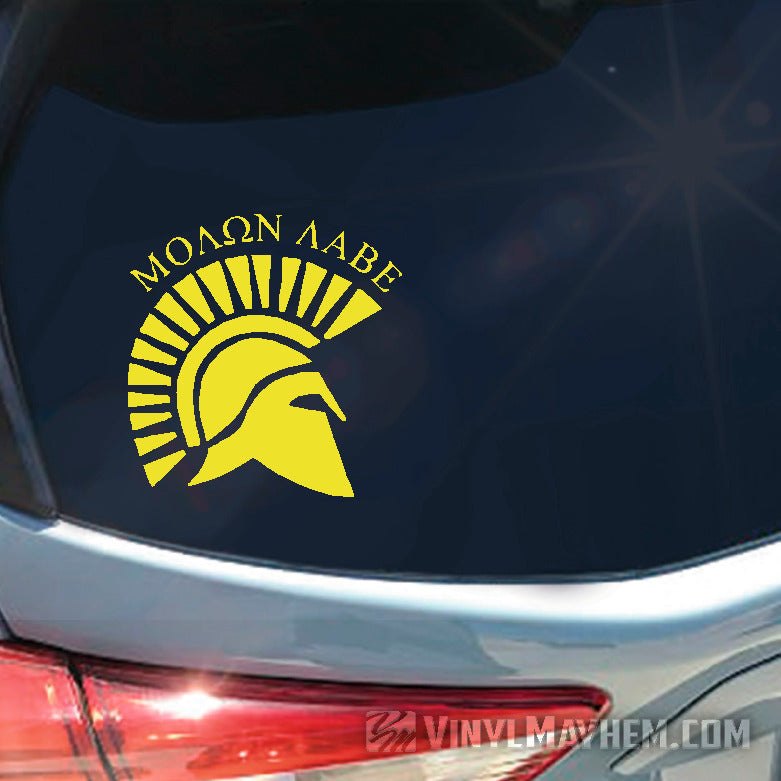 Molon Labe Spartan Helmet with text vinyl sticker
