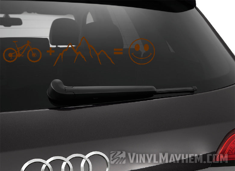Mountain Bike plus mountains equals happy vinyl sticker