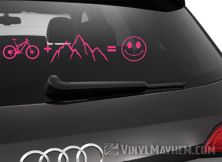 Mountain Bike plus mountains equals happy vinyl sticker