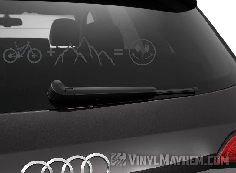 Mountain Bike plus mountains equals happy vinyl sticker