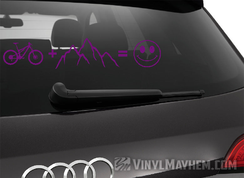 Mountain Bike plus mountains equals happy vinyl sticker