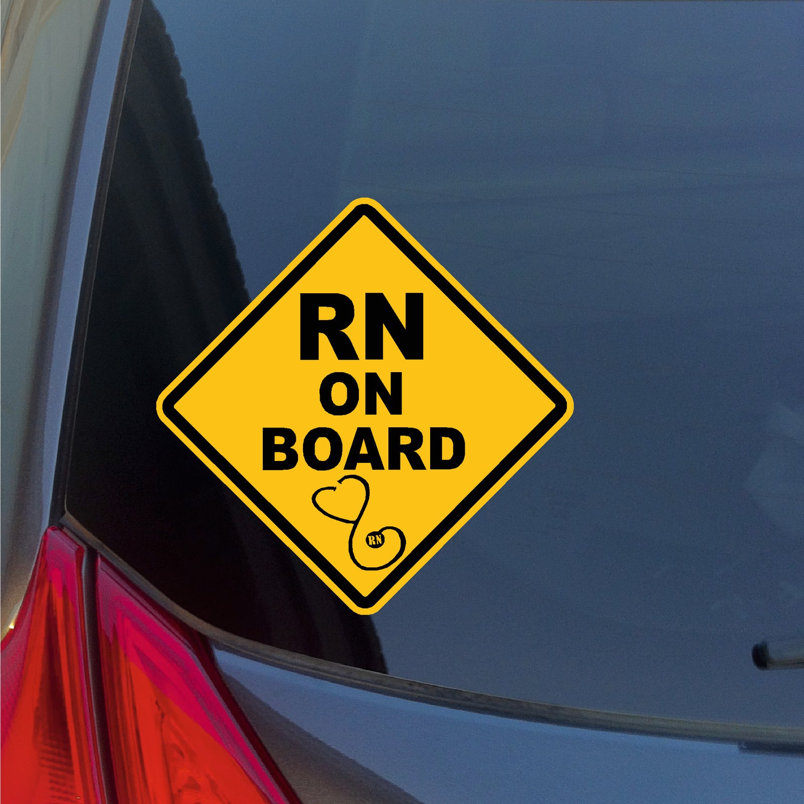 RN On Board with heart stethoscope caution sign sticker