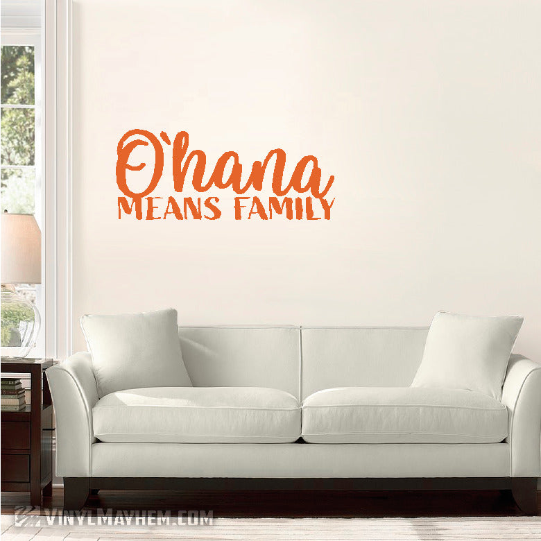 Ohana Means Family script vinyl sticker