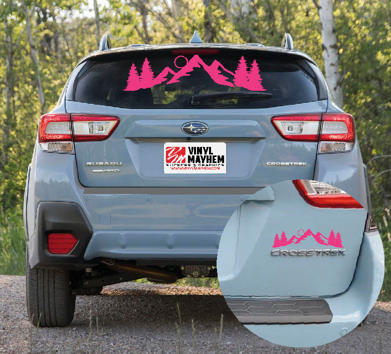 Mountains with moon over emblem vinyl sticker