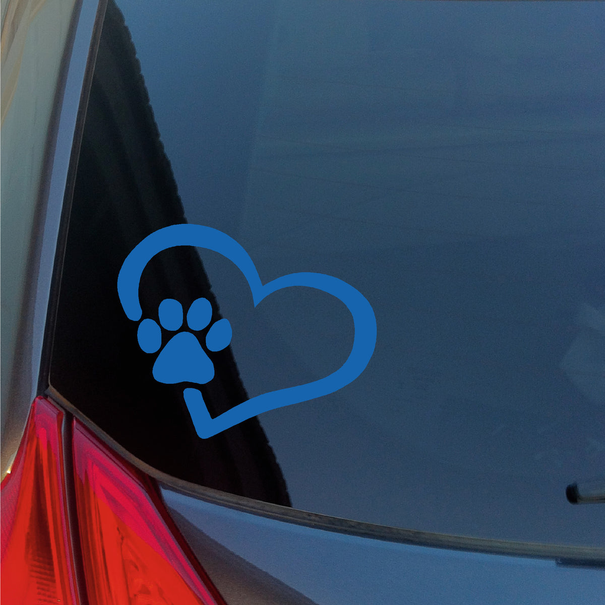 Dog Paw print in heart vinyl sticker blue