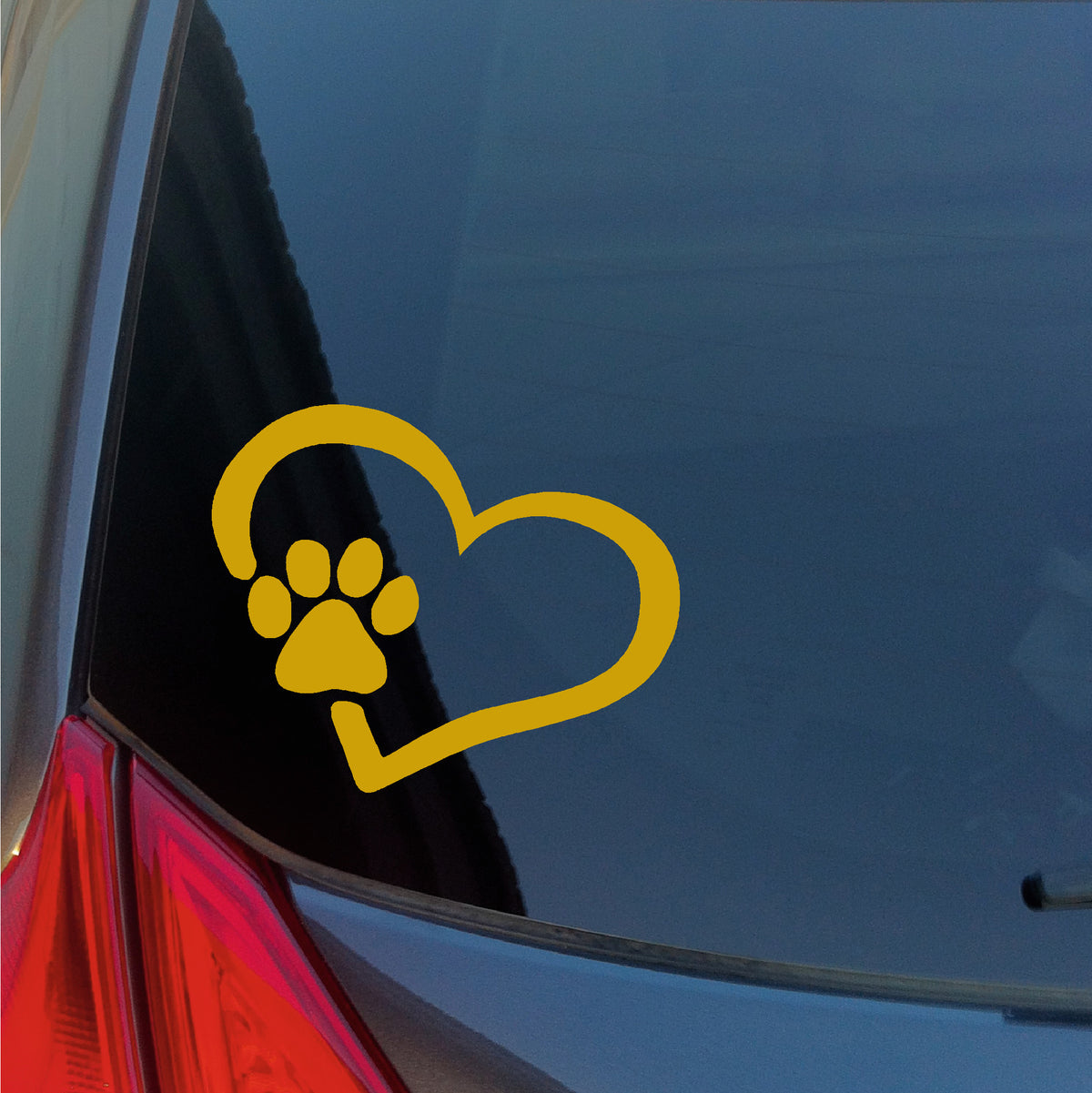 Dog Paw print in heart vinyl sticker yellow