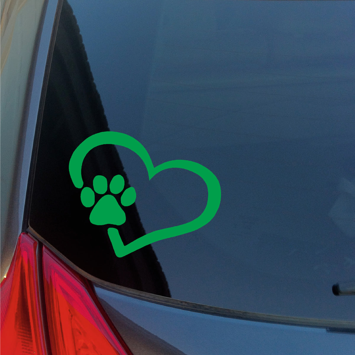 Dog Paw print in heart vinyl sticker green