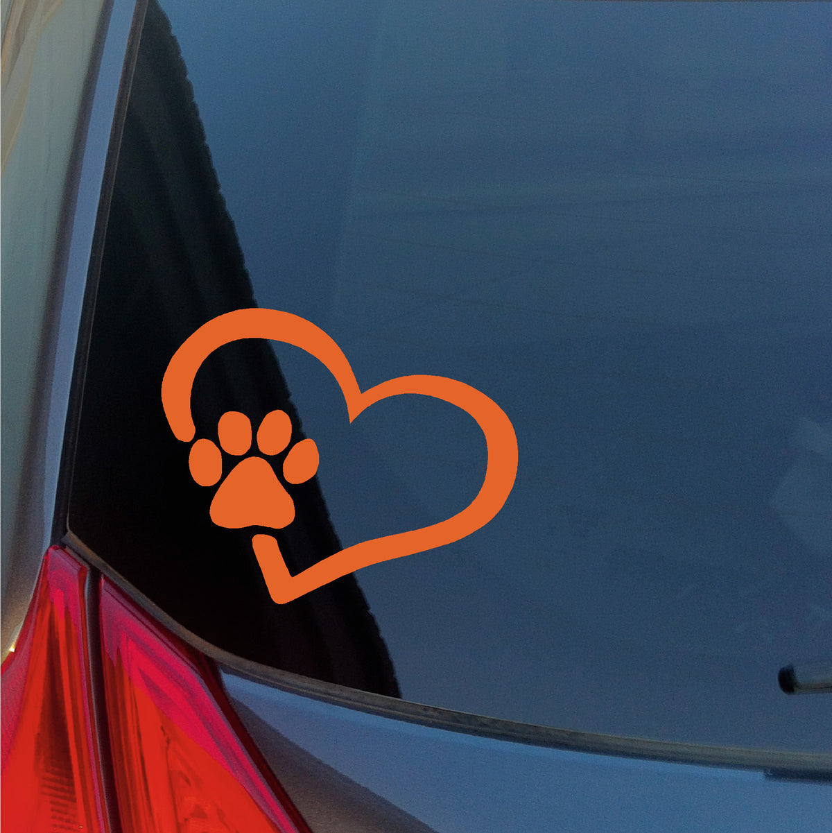 Dog Paw print in heart vinyl sticker orange