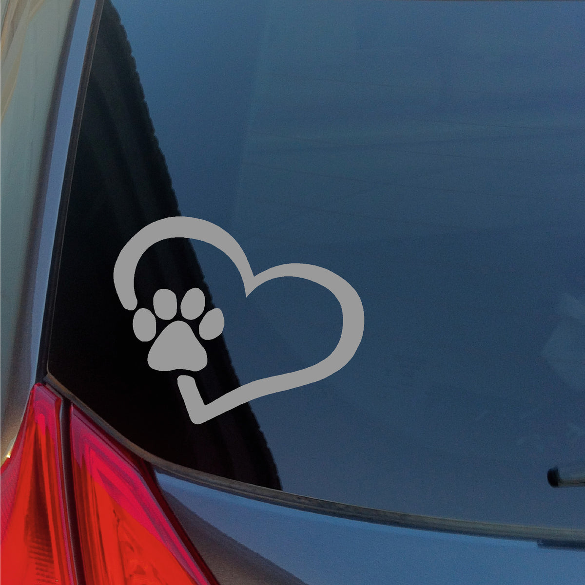 Dog Paw print in heart vinyl sticker gray