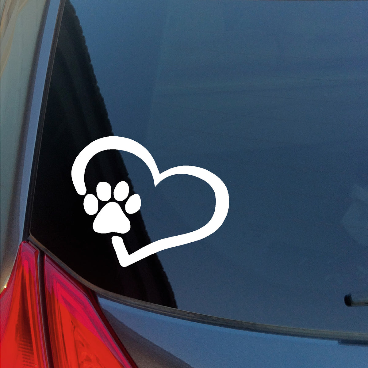 Dog Paw print in heart vinyl sticker white
