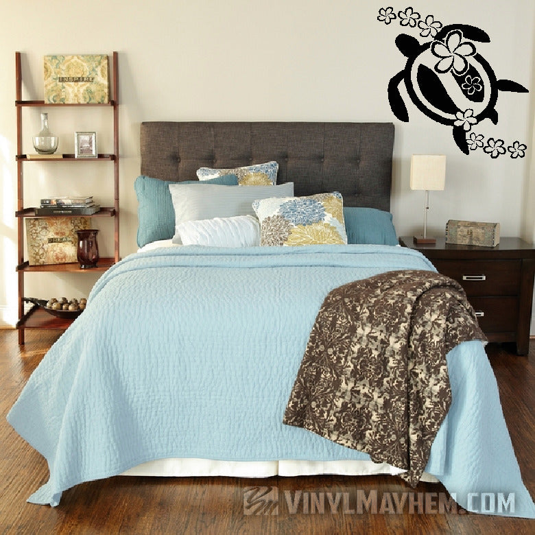 Plumeria flowers Hawaiian turtle vinyl sticker