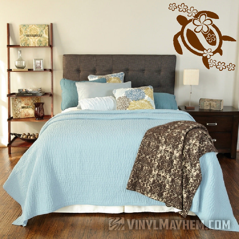 Plumeria flowers Hawaiian turtle vinyl sticker