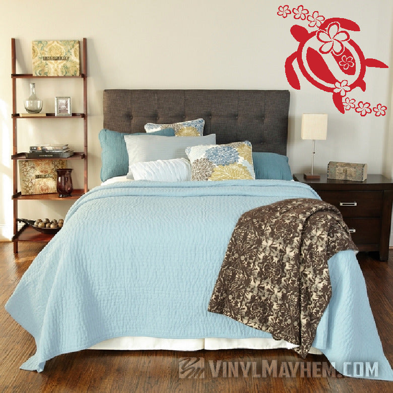 Plumeria flowers Hawaiian turtle vinyl sticker