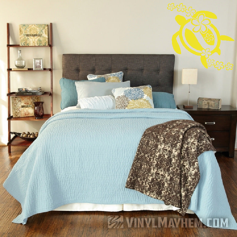 Plumeria flowers Hawaiian turtle vinyl sticker