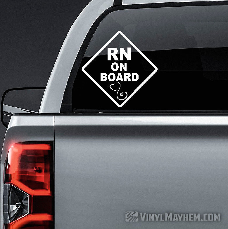 RN on Board with stethoscope caution sign vinyl sticker