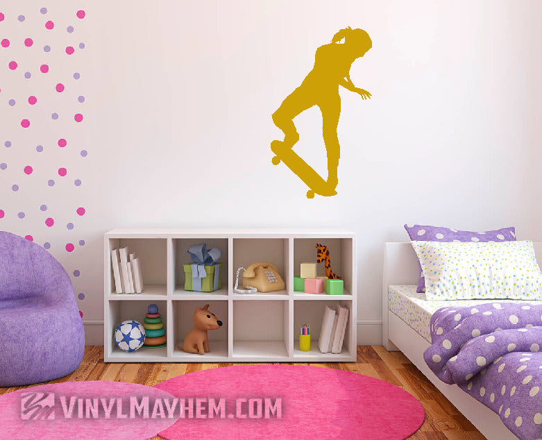 Skateboard girl kick turn silhouette vinyl sticker