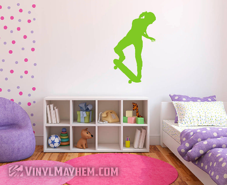 Skateboard girl kick turn silhouette vinyl sticker