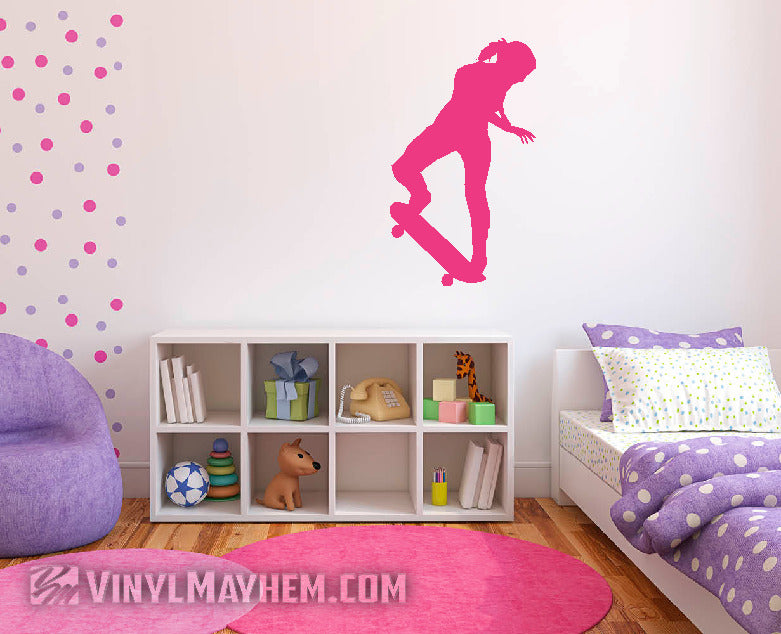 Skateboard girl kick turn silhouette vinyl sticker