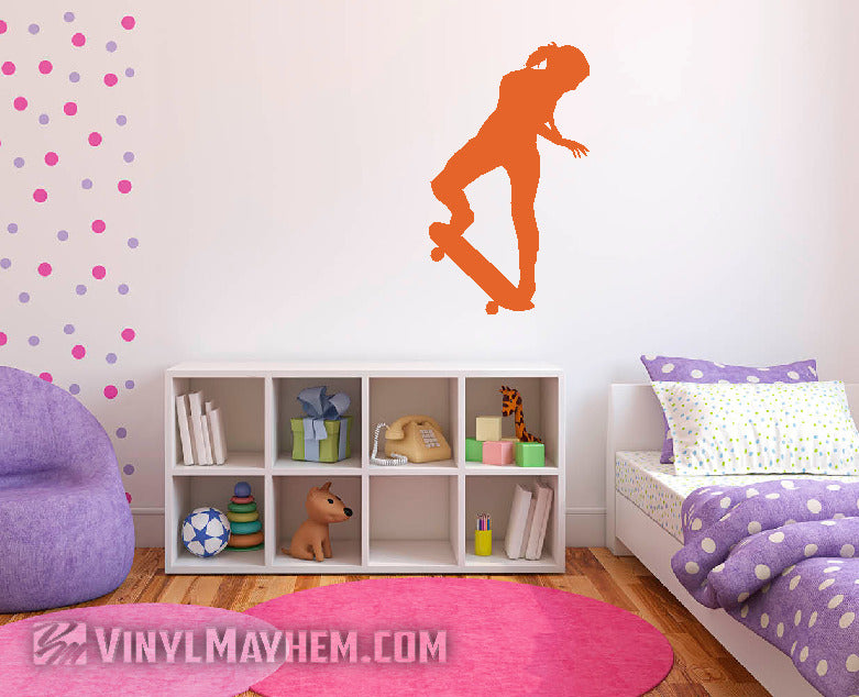 Skateboard girl kick turn silhouette vinyl sticker
