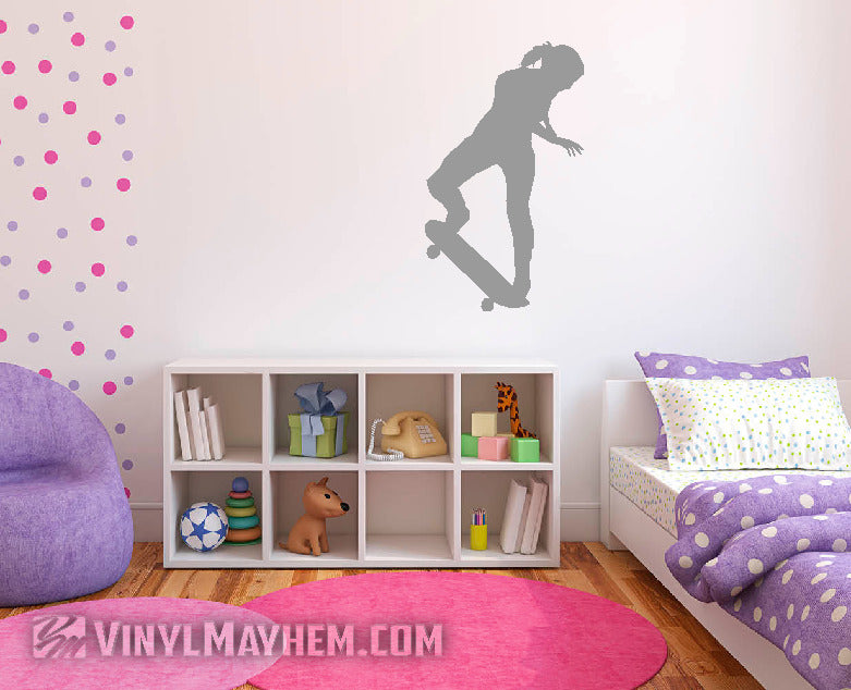 Skateboard girl kick turn silhouette vinyl sticker