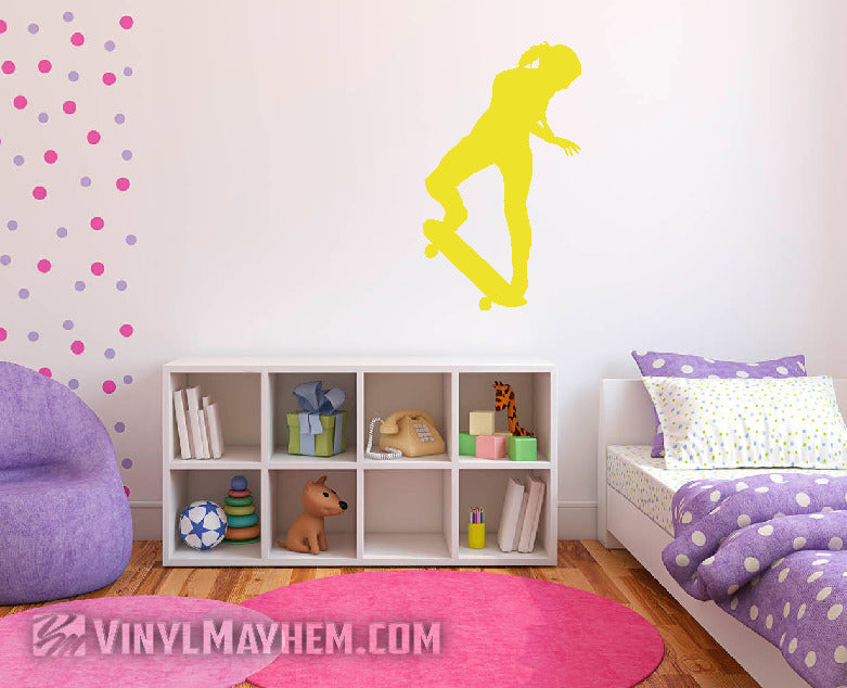 Skateboard girl kick turn silhouette vinyl sticker