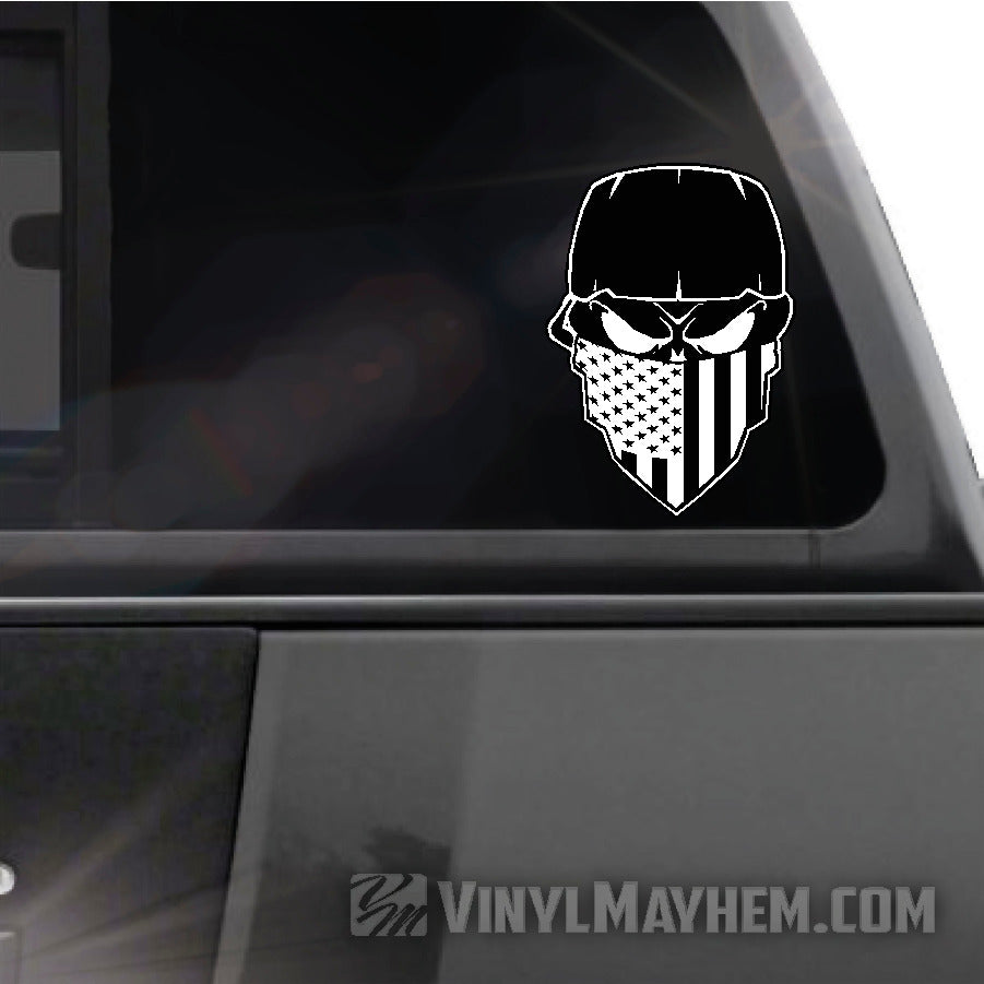 Skull with hat black and white American flag bandanna sticker