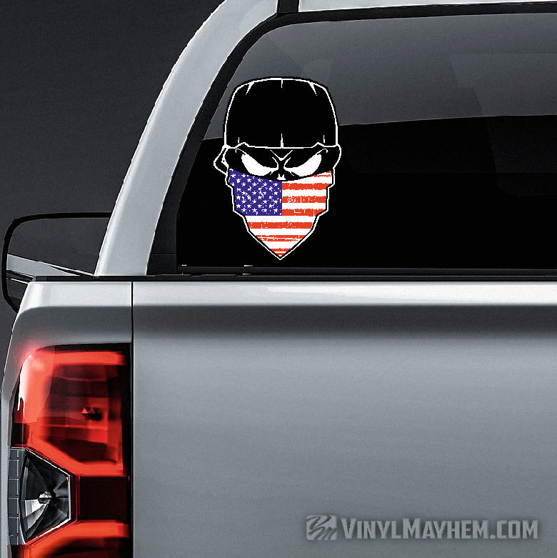Skull with hat and distressed American flag bandanna sticker