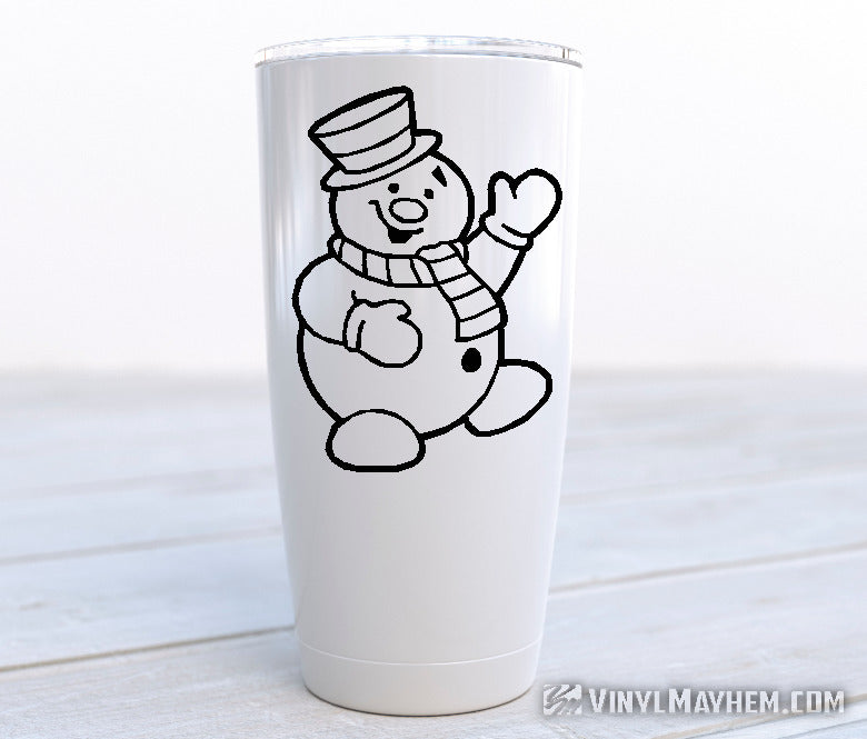 Snowman with hat and scarf waving vinyl sticker