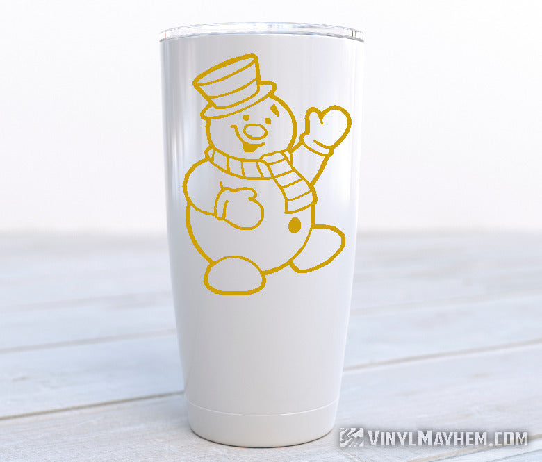 Snowman with hat and scarf waving vinyl sticker