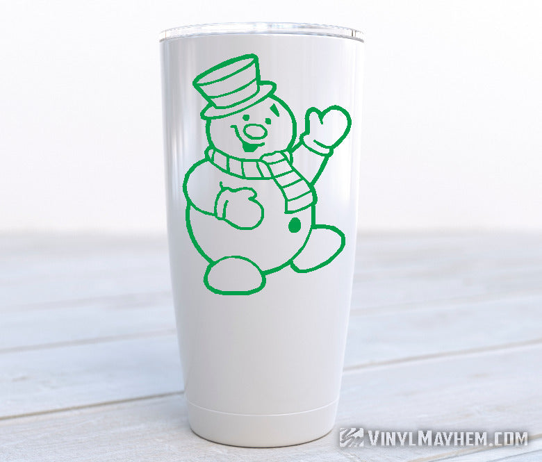 Snowman with hat and scarf waving vinyl sticker