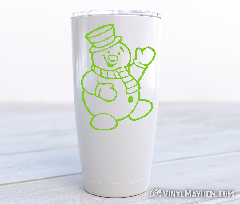 Snowman with hat and scarf waving vinyl sticker