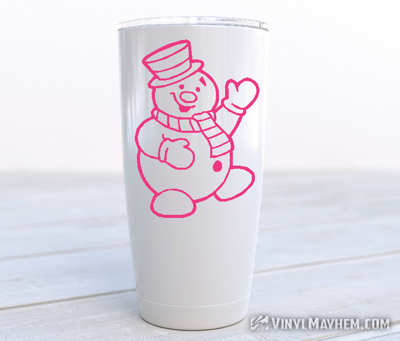 Snowman with hat and scarf waving vinyl sticker