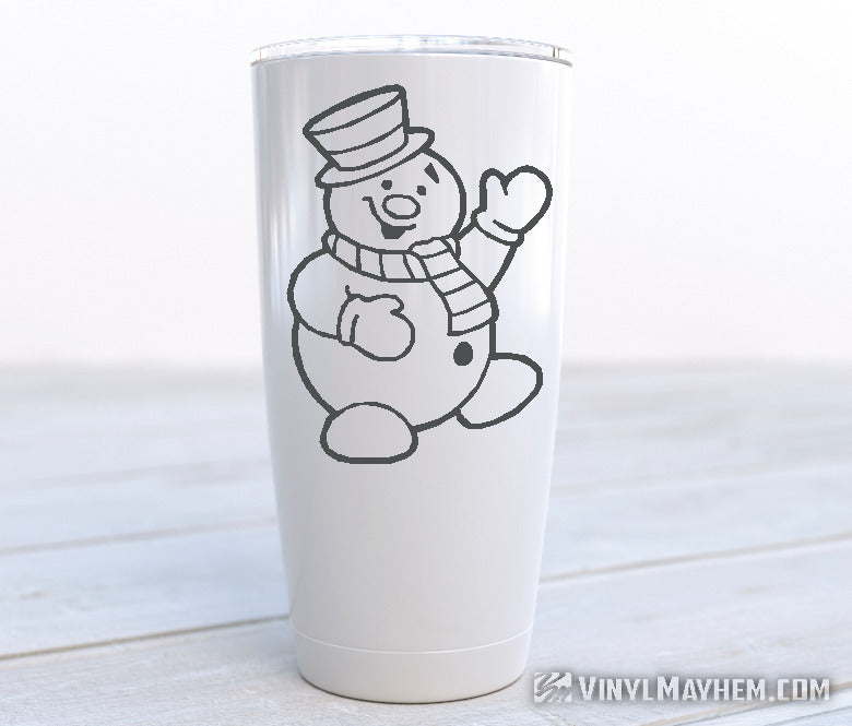 Snowman with hat and scarf waving vinyl sticker