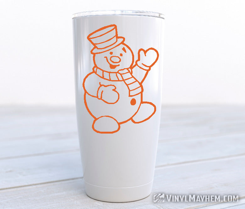 Snowman with hat and scarf waving vinyl sticker