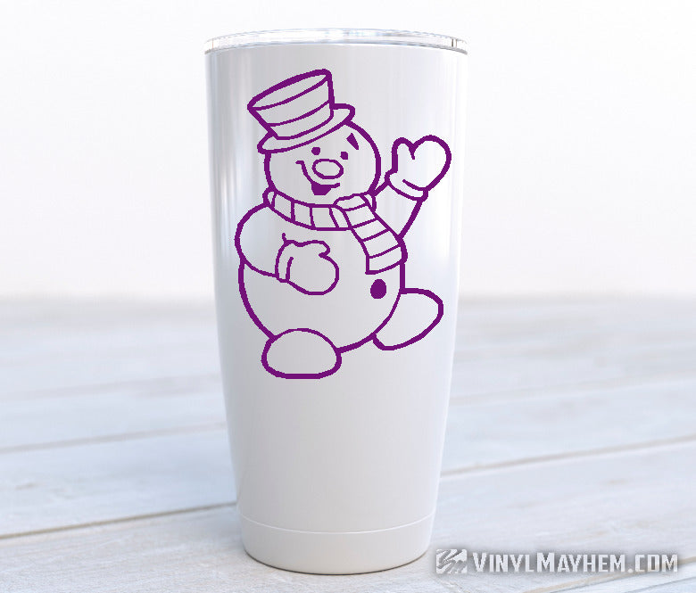Snowman with hat and scarf waving vinyl sticker