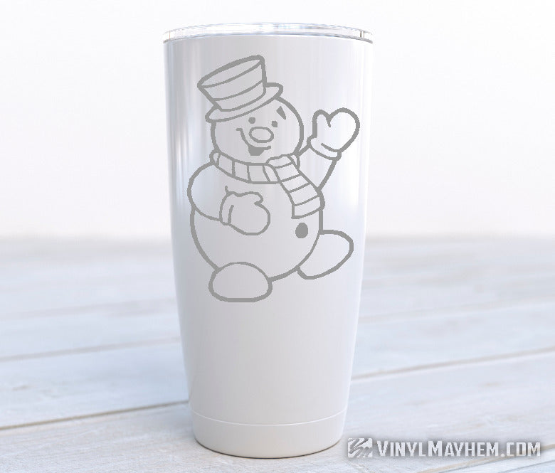 Snowman with hat and scarf waving vinyl sticker