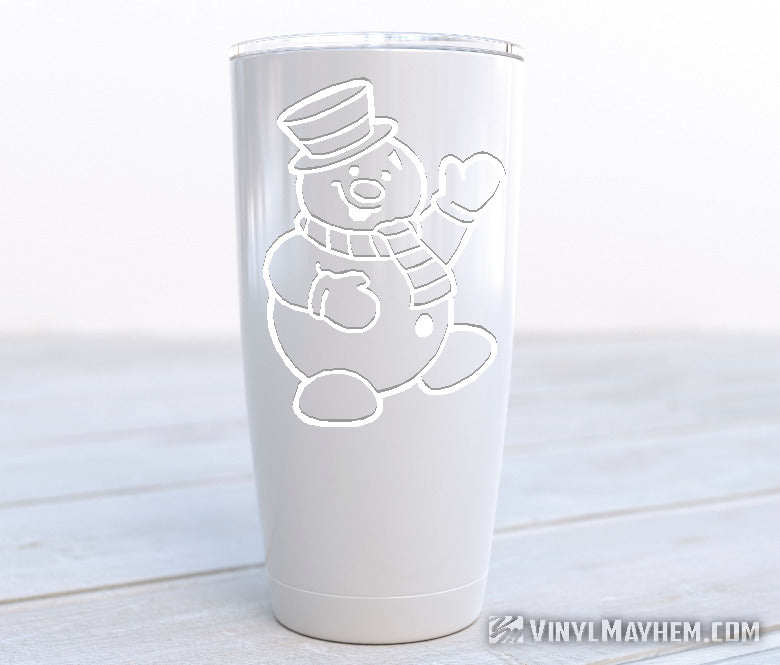 Snowman with hat and scarf waving vinyl sticker