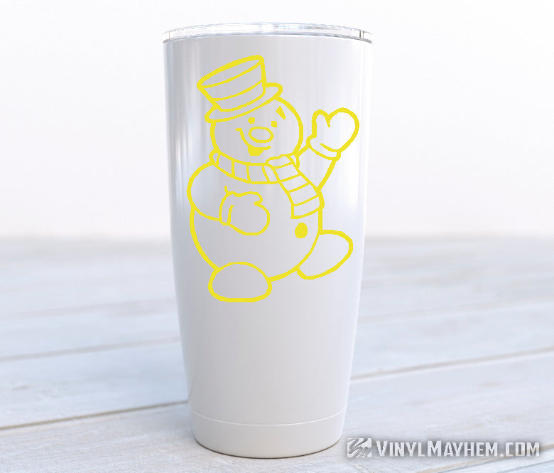 Snowman with hat and scarf waving vinyl sticker