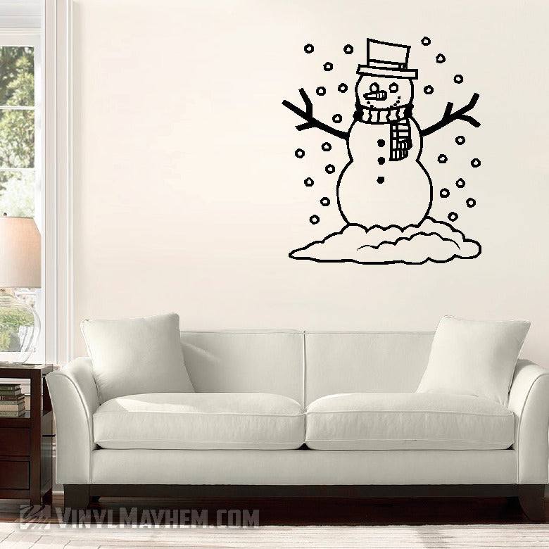 Snowman with snow falling vinyl sticker