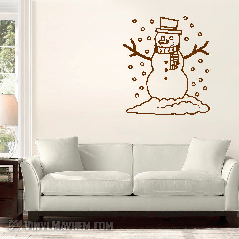 Snowman with snow falling vinyl sticker