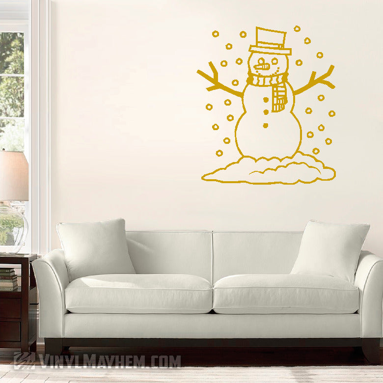 Snowman with snow falling vinyl sticker