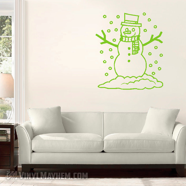 Snowman with snow falling vinyl sticker