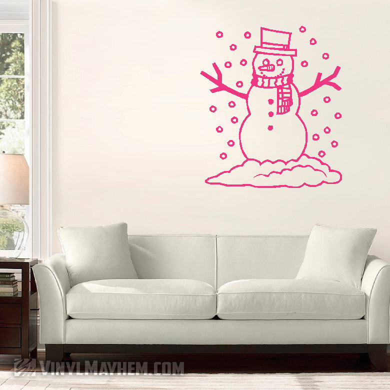 Snowman with snow falling vinyl sticker