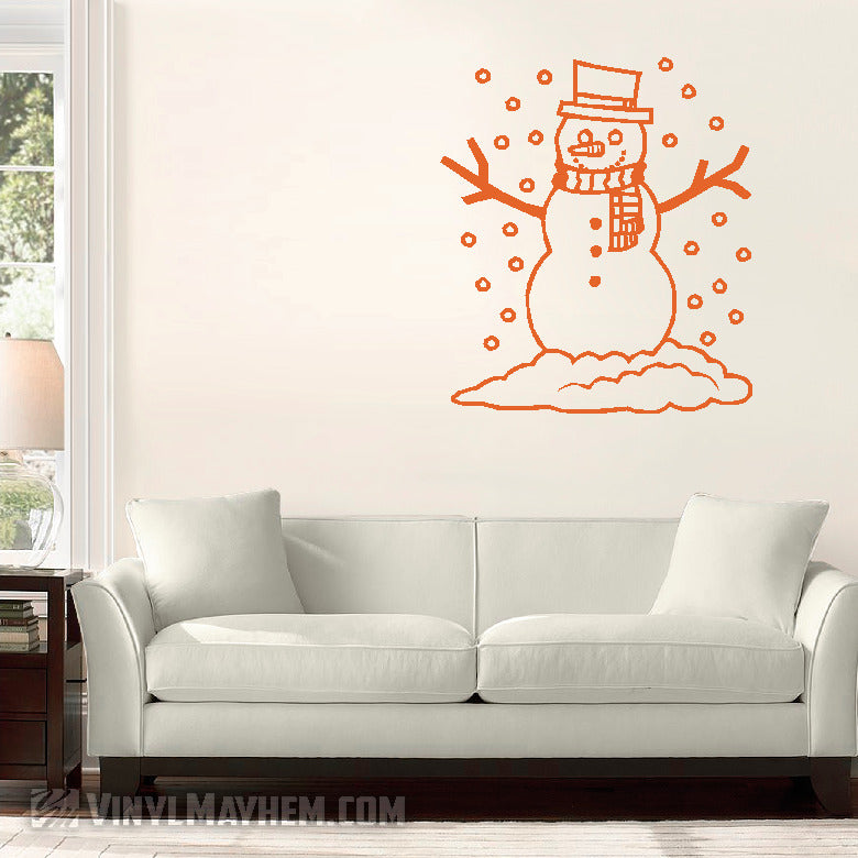 Snowman with snow falling vinyl sticker